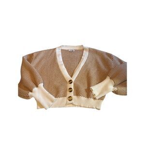 Chevron Knit Cropped Cardigan – Neutral Beige/Cream L